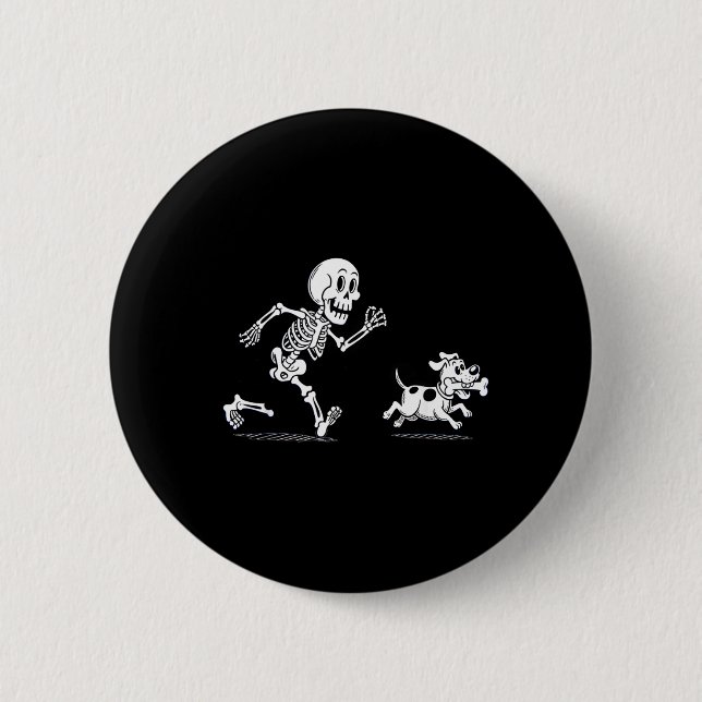 Halloween Dog Funny Skeleton Skeleton Chasing Dog 2 Inch Round Button (Front)