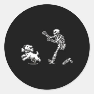 Halloween Dog Funny Skeleton Skeleton Chasing Dog Classic Round Sticker