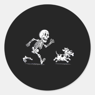 Halloween Dog Funny Skeleton Skeleton Chasing Dog Classic Round Sticker