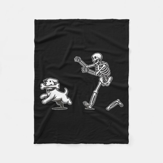 Halloween Dog Funny Skeleton Skeleton Chasing Dog Fleece Blanket (Front)