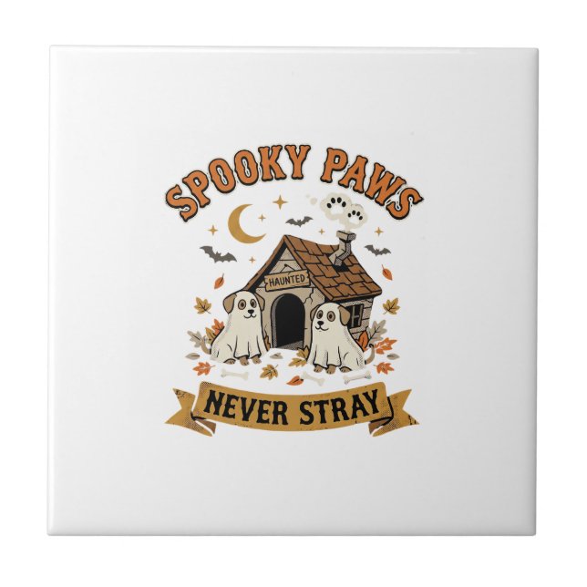 Halloween Dog Ghost Paws Tile (Front)