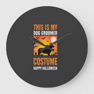 Halloween Dog Groomer Costume Silhouette Large Clock