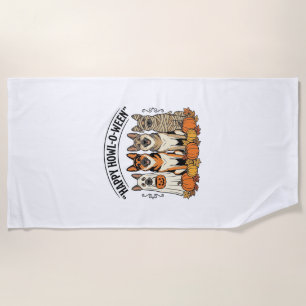 Halloween Dog Happy Howl-O-Ween Vintage German She Beach Towel