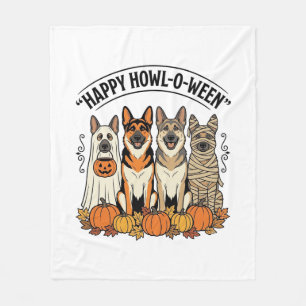Halloween Dog Happy Howl-O-Ween Vintage German She Fleece Blanket