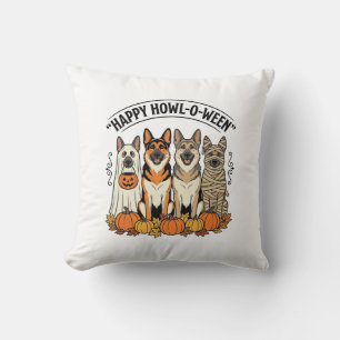 Halloween Dog Happy Howl-O-Ween Vintage German She Throw Pillow