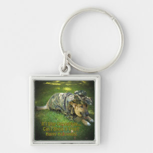 Halloween Dog in Camouflage Keychain