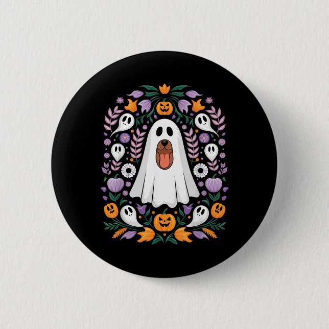 Halloween Dog In Ghost Costume Cute Funny 2 Inch Round Button (Front)