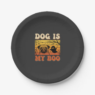 Halloween Dog Is My Boo Pug Ghost Design Paper Plate