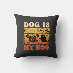 Halloween Dog Is My Boo Pug Ghost Design Throw Pillow