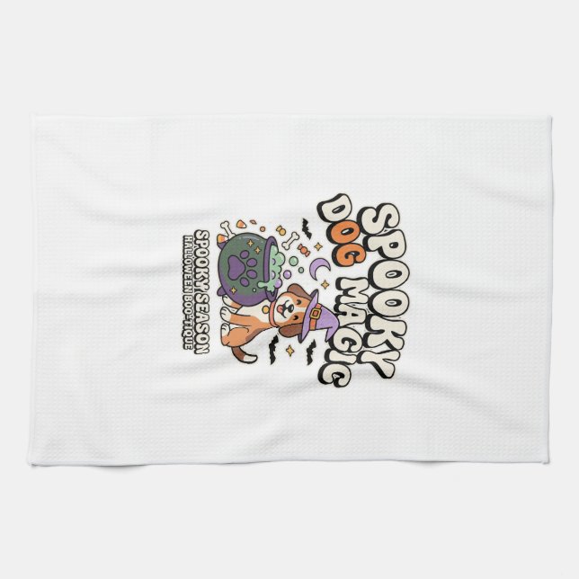 Halloween Dog Magic Vibes Kitchen Towel (Horizontal)