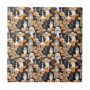 Halloween Dog Party - Cute Dog Breeds with Pumpkin Tile