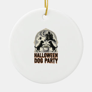 Halloween Dog Party Vintage Witch Cauldron Design_ Ceramic Ornament