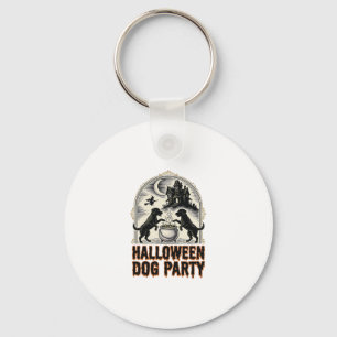 Halloween Dog Party Vintage Witch Cauldron Design_ Keychain