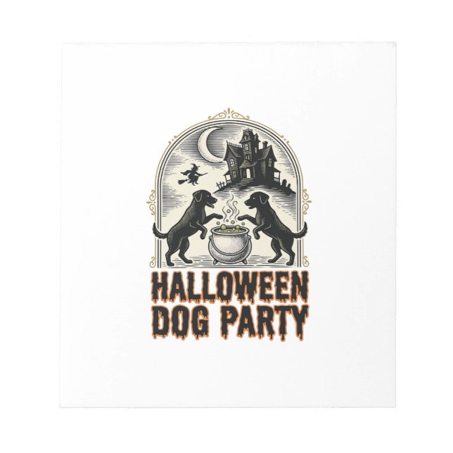Halloween Dog Party Vintage Witch Cauldron Design_ Notepad (Front)