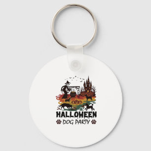 Halloween Dog Party Witch Dogs Pumpkins Castle_1 Keychain