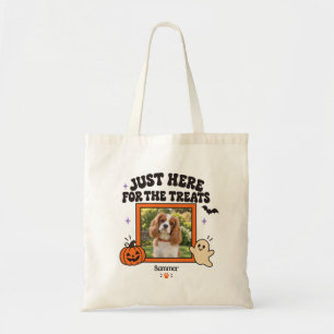 Halloween Dog Photo and Name Just Here for Treats Tote Bag