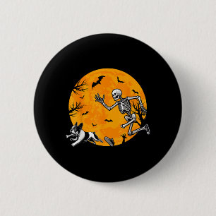 Halloween Dog Skeleton Chasing Dog Halloween 2 Inch Round Button