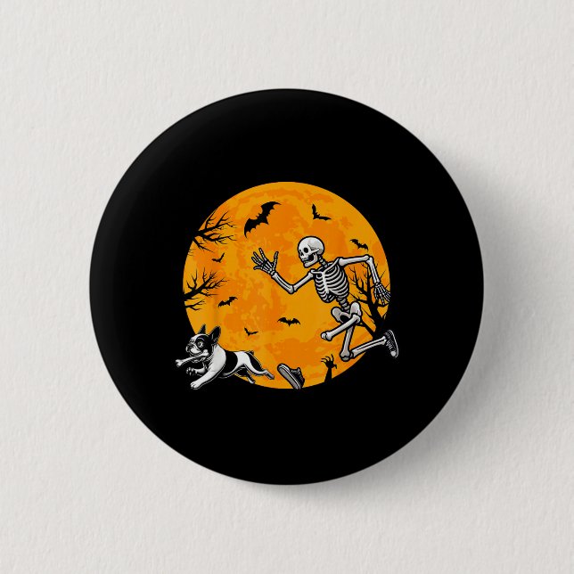 Halloween Dog Skeleton Chasing Dog Halloween 2 Inch Round Button (Front)