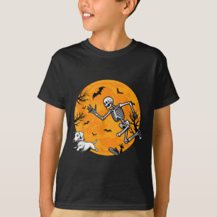 Halloween Dog Skeleton Chasing Dog Halloween Dachs T-Shirt