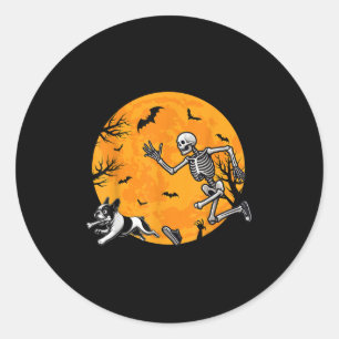 Halloween Dog Skeleton Chasing Dog Halloween Frenc Classic Round Sticker