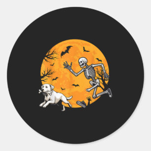 Halloween Dog Skeleton Chasing Dog Halloween Labra Classic Round Sticker