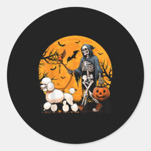 Halloween Dog Skeleton Leads Dog Halloween Poodle  Classic Round Sticker