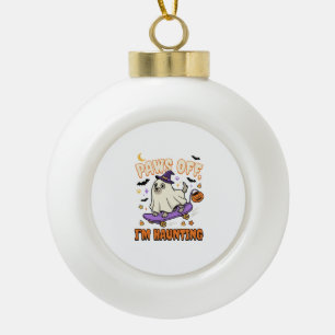 Halloween Dog Spooky Skate Ride Ceramic Ball Christmas Ornament