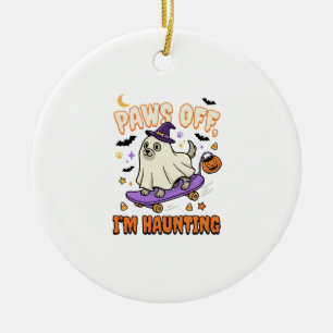 Halloween Dog Spooky Skate Ride Ceramic Ornament
