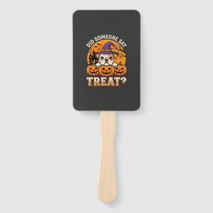 Halloween Dog Treat Bulldog Pumpkin Design Hand Fan