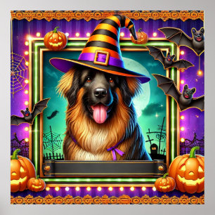 Halloween Dog Witch Hat Bats Spooky Poster