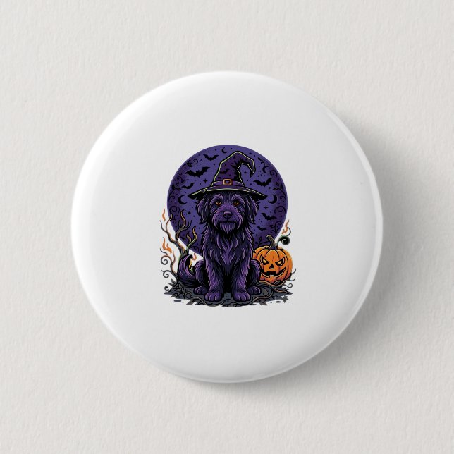 Halloween Dog Witch Pumpkin Vector Art 2 Inch Round Button (Front)