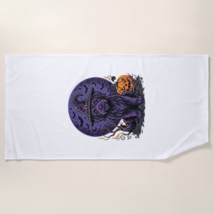 Halloween Dog Witch Pumpkin Vector Art Beach Towel