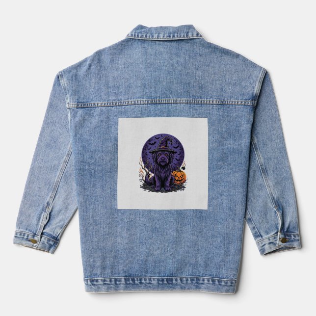 Halloween Dog Witch Pumpkin Vector Art Denim Jacket (Back)