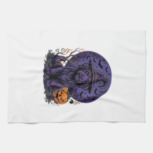 Halloween Dog Witch Pumpkin Vector Art Kitchen Towel