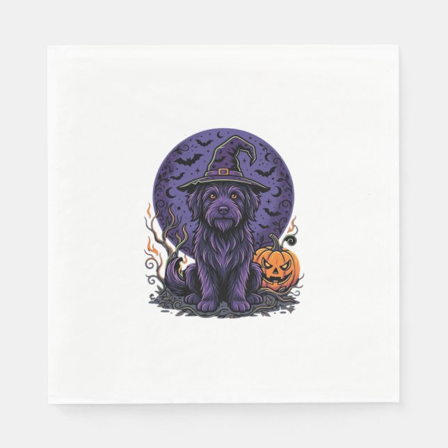 Halloween Dog Witch Pumpkin Vector Art Napkin (Front)