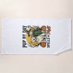 Halloween Dog Witch Shirt Vintage Engraving Pet Te Beach Towel
