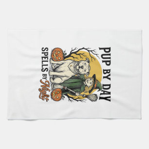 Halloween Dog Witch Shirt Vintage Engraving Pet Te Kitchen Towel