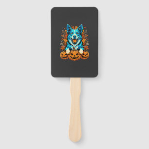 Halloween Dog With Jack O Lantern Pumpkins_1 Hand Fan