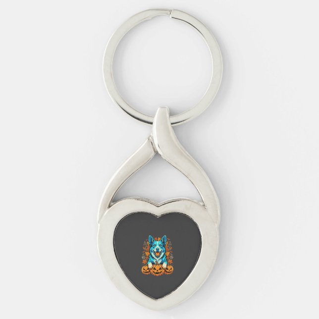 Halloween Dog With Jack O Lantern Pumpkins_1 Keychain (Front)