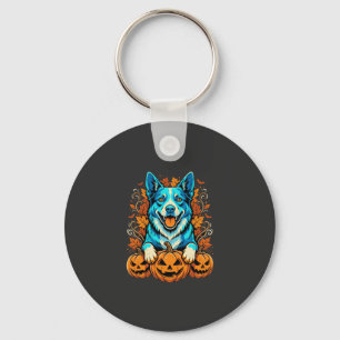 Halloween Dog With Jack O Lantern Pumpkins_1 Keychain