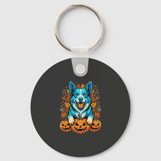 Halloween Dog With Jack O Lantern Pumpkins_1 Keychain (Front)