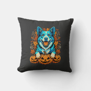 Halloween Dog With Jack O Lantern Pumpkins_1 Throw Pillow