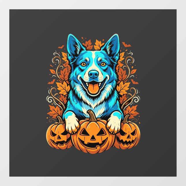 Halloween Dog With Jack O Lantern Pumpkins_1 Window Cling (Sheet)
