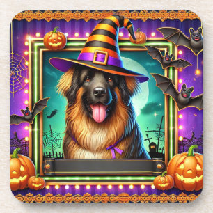Halloween Dog With Witch Hat Coaster