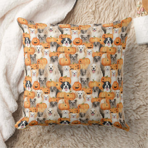 Halloween Dogs - Cute Dog Breeds with Pumpkin 2 Throw Pillow