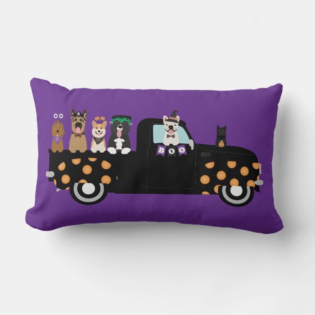 Halloween Dogs In A Pickup Truck Lumbar Pillow (Front)