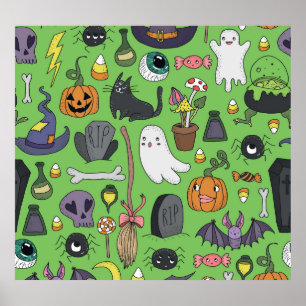 Halloween Doodle: Cute Seamless Concept Poster