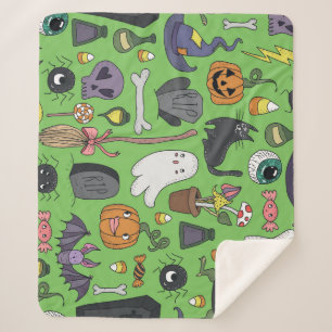 Halloween Doodle: Cute Seamless Concept Sherpa Blanket