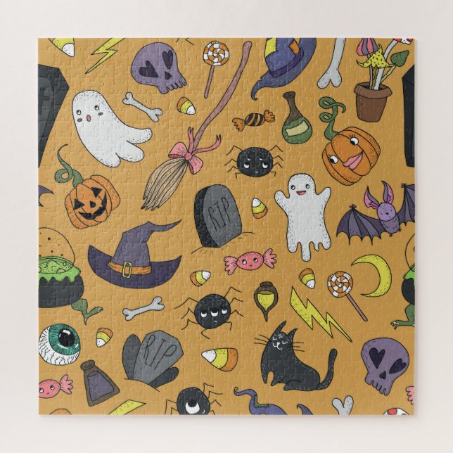 Halloween Doodle Objects Seamless Pattern Jigsaw Puzzle (Vertical)
