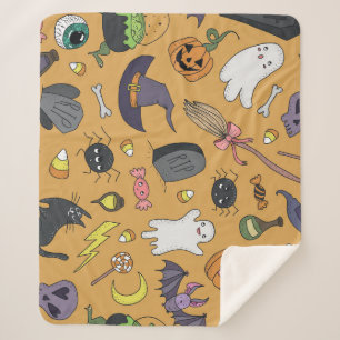 Halloween Doodle Objects Seamless Pattern Sherpa Blanket